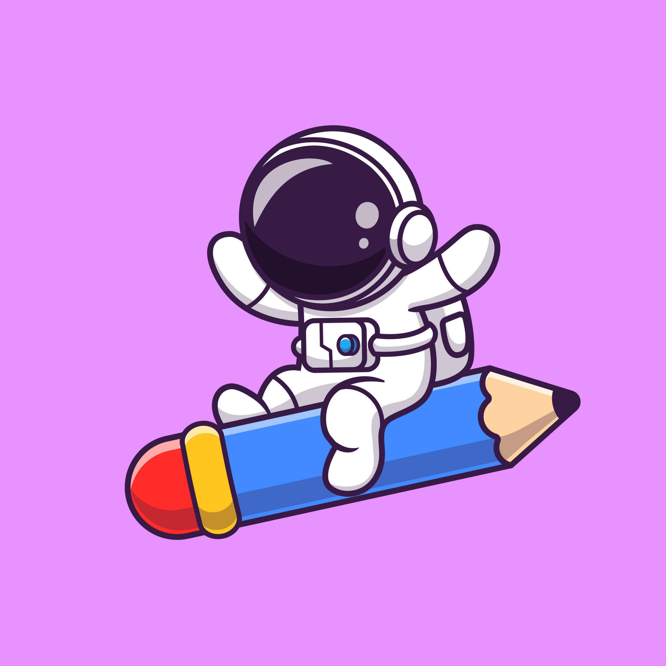 Cute Astronaut Flying With Pencil Rocket Cartoon Vector Icon Illustration