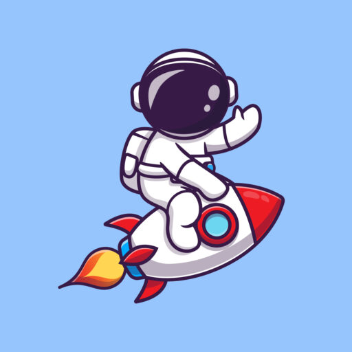 Cute Astronaut Riding Rocket And Waving Hand Cartoon